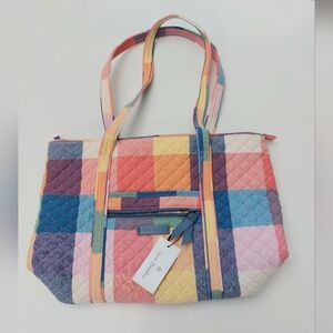 Small Vera Tote Tropics Plaid NWT